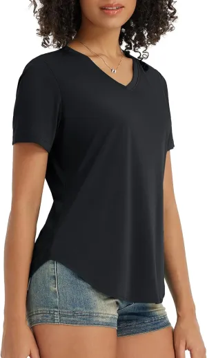 baleaf Women's Short Sleeve Shirts UPF 50  Sun Shirt V Neck UV Workout Moisture Wicking Quick Dry T-Shirts