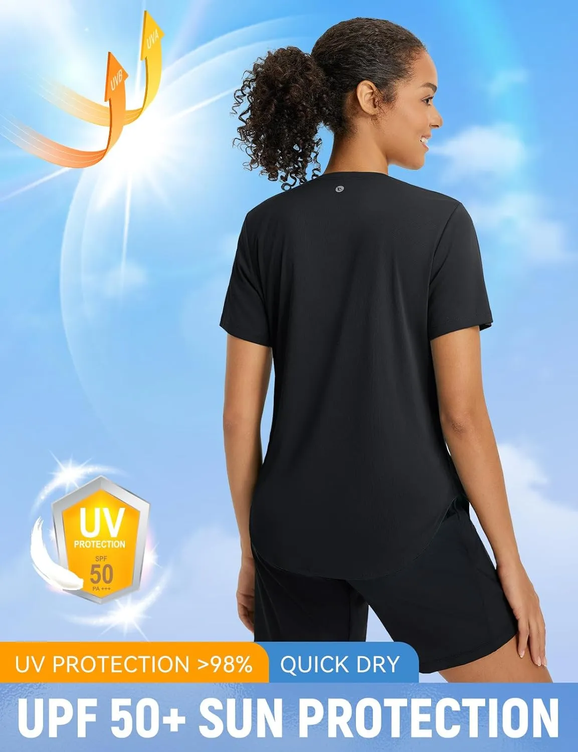 baleaf Women's Short Sleeve Shirts UPF 50  Sun Shirt V Neck UV Workout Moisture Wicking Quick Dry T-Shirts