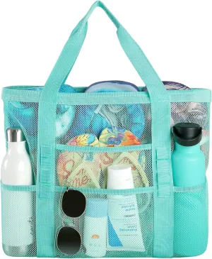 Beach Bag - Mesh Beach Bag Large 8 Pockets, Beach Tote Bag Beach Essentials for Vacation Must Haves