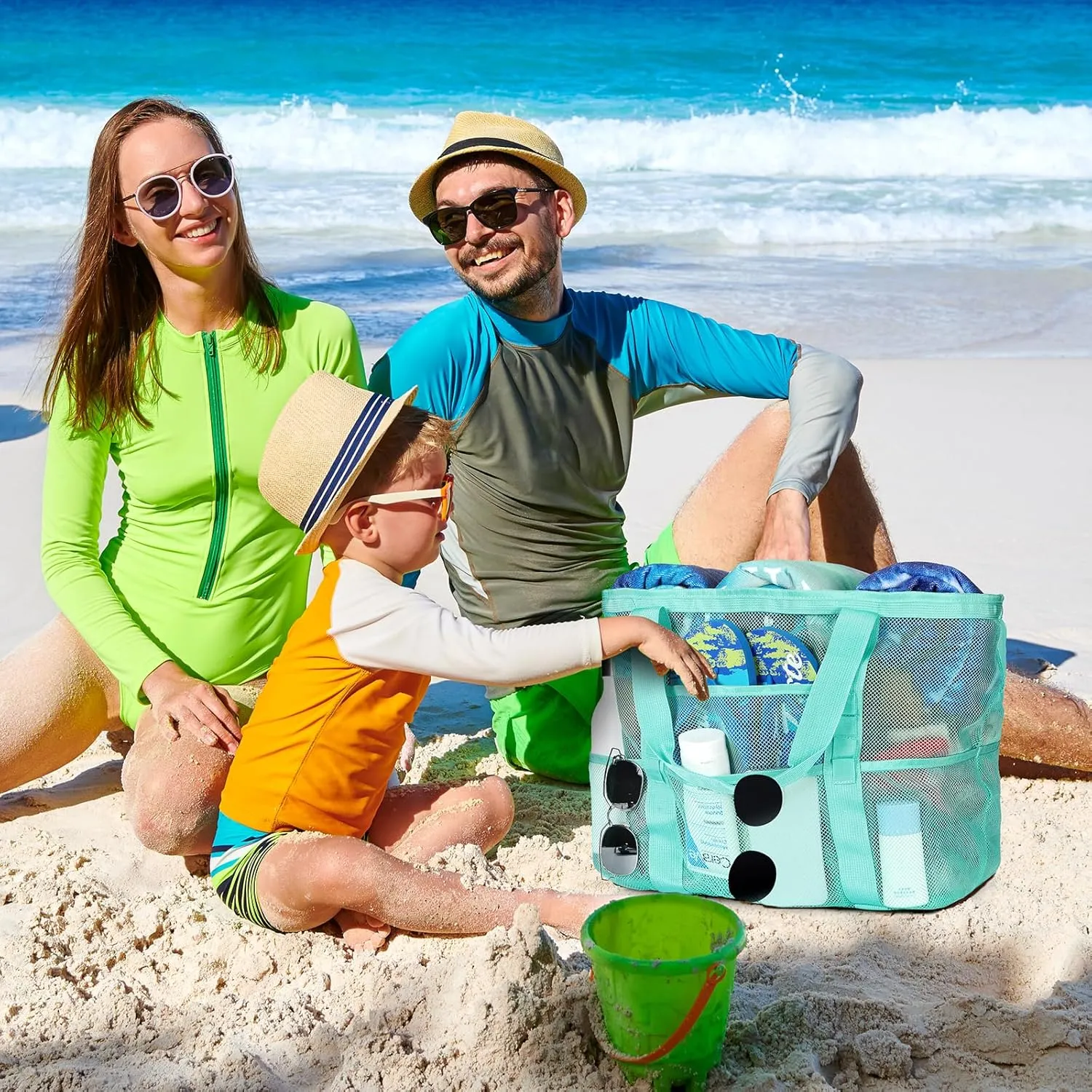 Beach Bag - Mesh Beach Bag Large 8 Pockets, Beach Tote Bag Beach Essentials for Vacation Must Haves