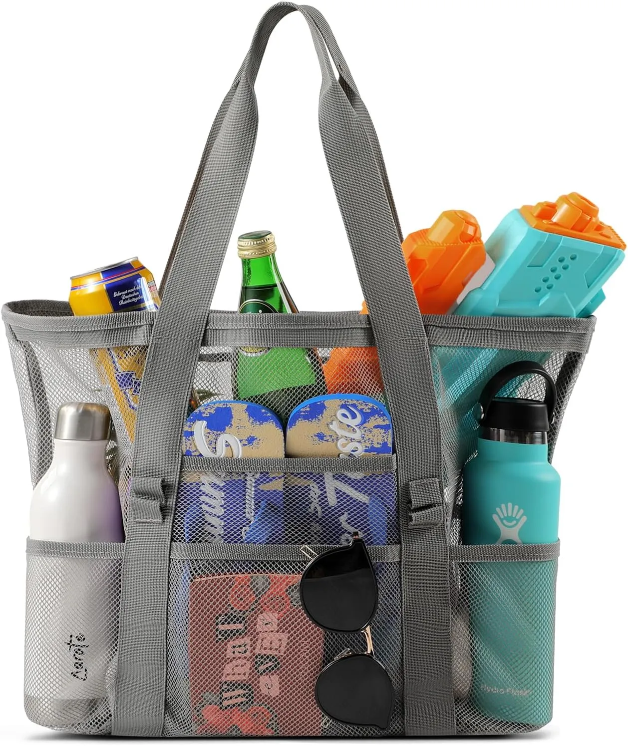 Beach Bag - Mesh Beach Bag Large 8 Pockets, Beach Tote Bag Beach Essentials for Vacation Must Haves