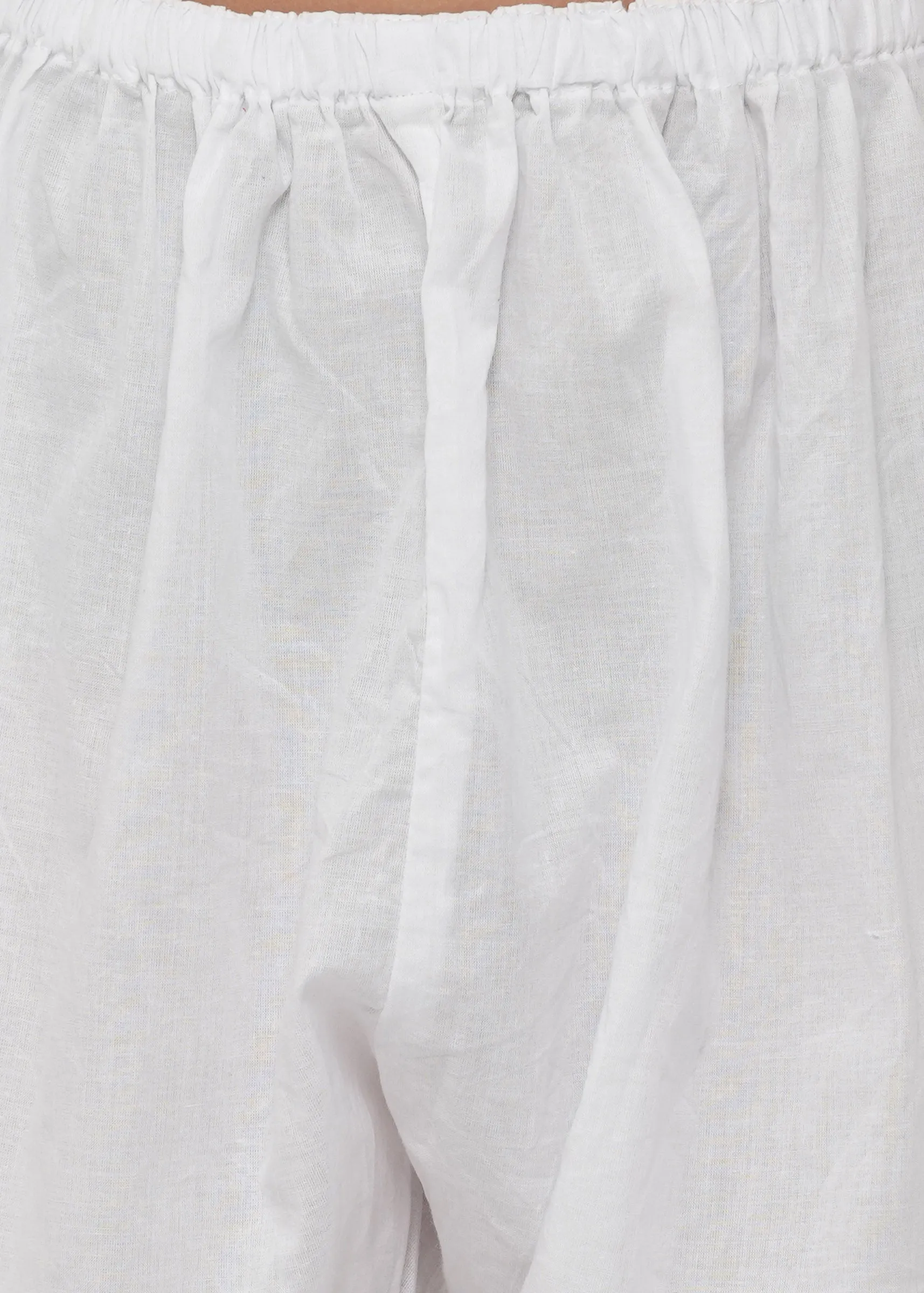 Boy's Cotton Thread Work Floral Kurta With Pearl Buttons And Pyjama In Pink And Cream - Little Bansi Boys