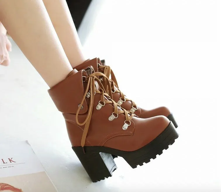 British Style Chunky Heel Short Tube Martin Boots