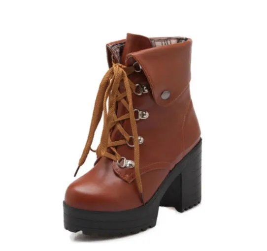 British Style Chunky Heel Short Tube Martin Boots