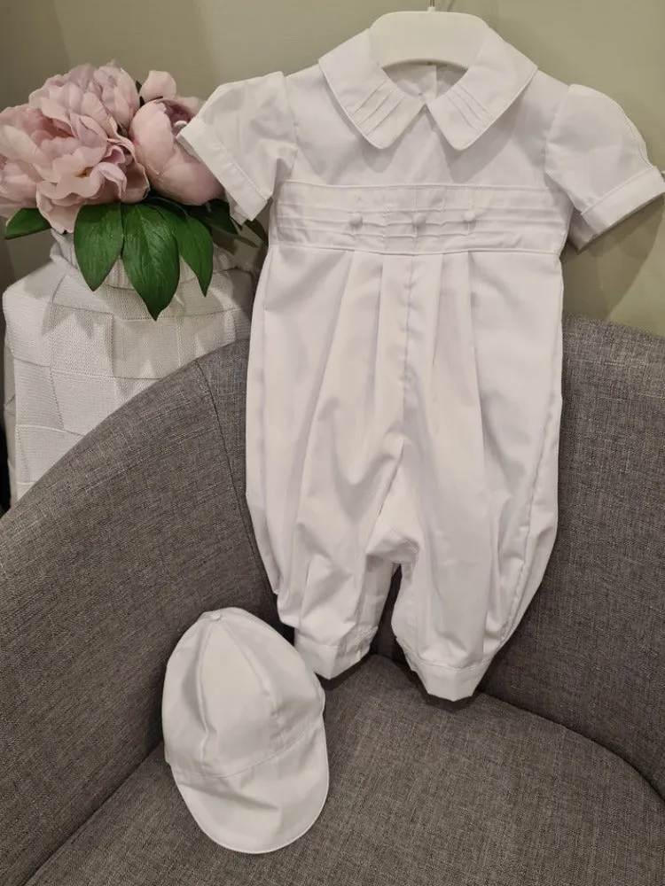 Christening - Leo White Cotton Romper