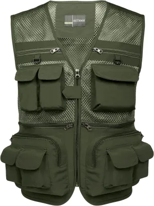 Flygo Men's Fishing Vest Utility Lightweight Outdoor Travel Safari Photo Cargo Vest with 16 Pockets