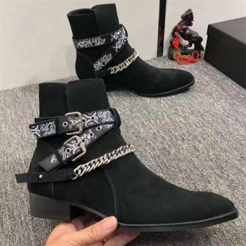 Hnzxzm Men Ankle Boots Yellow Black Faux Suede Buckle Strap Classic Fashion Free Shipping Men Short Boots Sapato Masculino
