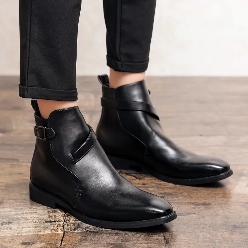 Hnzxzm New Men Ankle Boots Brown Black Buckle Strap Classic Fashion Business Shoes for Men with Free Shipping Zapatillas Hombre