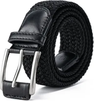 Mens Belt, Canvas Elastic Fabric Woven Stretch Multicolored Braided Belts for Golf Casual Pants Shirts Jeans