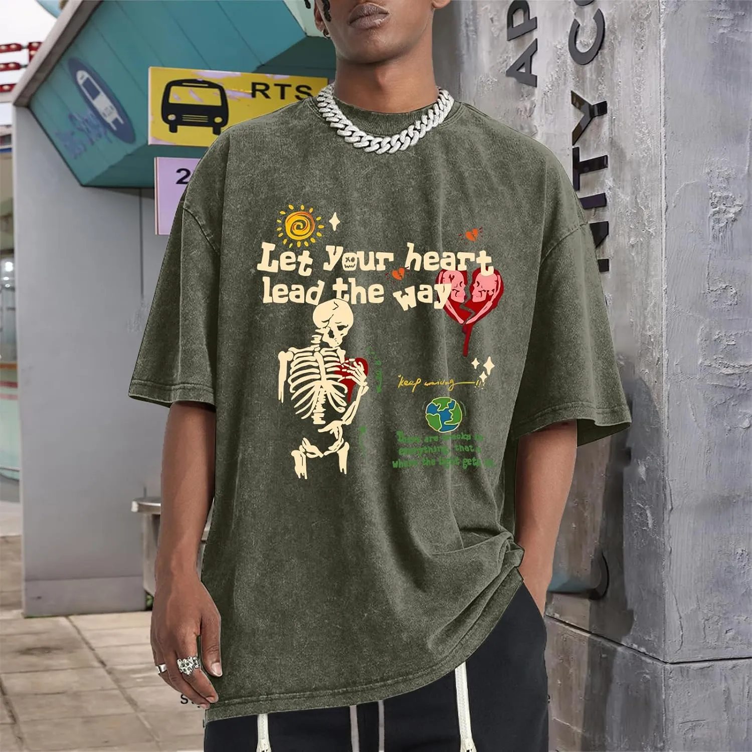 Mens Skeleton Graphic Tee Shirt Streetwear Vintage Acid Wash Shirts Inspirational Letter Print Tshirts Summer Top