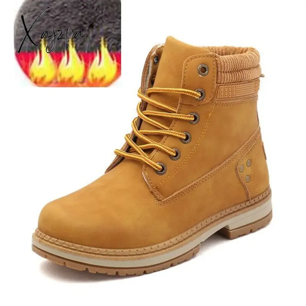 Xajzpa - Classic Martin Boots Women Warm Winter Ankle Bootie Outdoor Walking Shoes Girl Fashion Casual Snow Shoes for Cold Weather